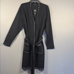 INC International Concepts Black Studded Long Sleeve Belted Duster